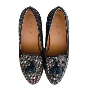J.Crew Glitter Loafers Short Heel Tassel Flats